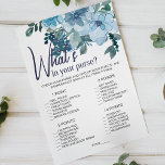 Pastel Blue Roses Floral Game Whats In Your Purse Flyer<br><div class="desc">What's In Your Purse bridal shower game.  Pastel blue watercolor floral collection of hand-painted wild roses.  Matching items to complete your event collection are available in our Zazzle store!</div>
