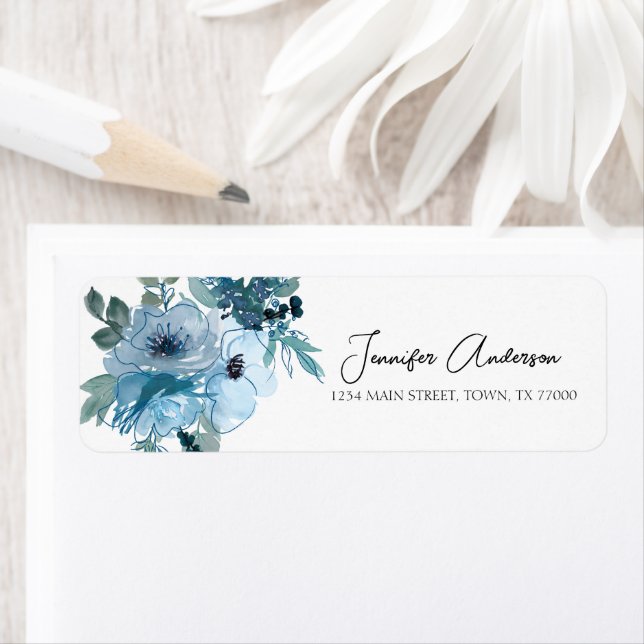 Pastel Blue Roses Floral Wedding Address Label (Insitu)