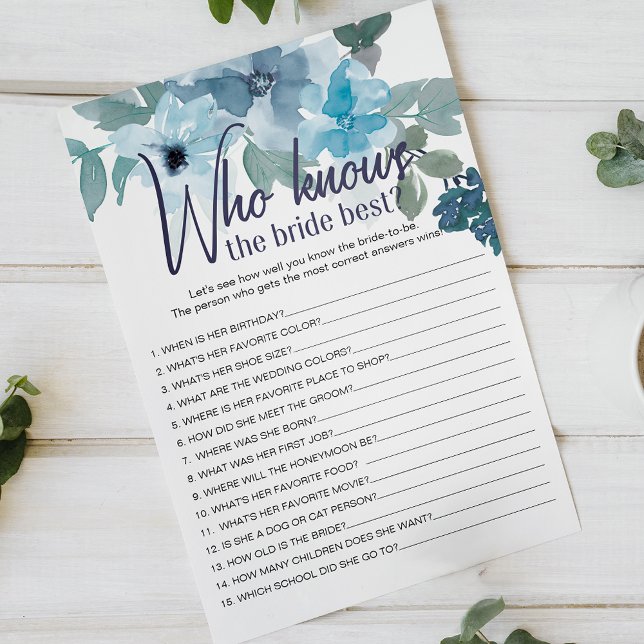 Pastel Blue Roses Wedding Game Who Knows The Bride Flyer (Creator Uploaded)