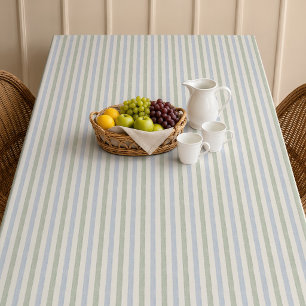 Pastel Blue Sage Green Stripe Boho Farmhouse Tablecloth