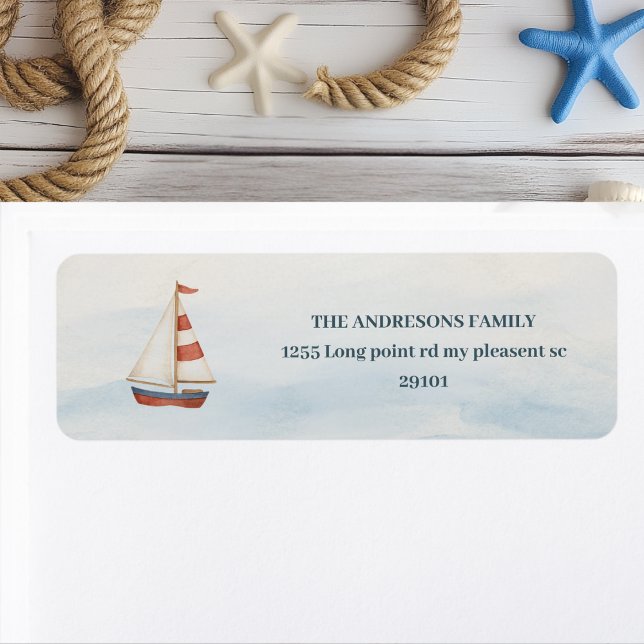 Pastel Blue Sailboat Nautical Address Label | Ahoy (Creator Uploaded)