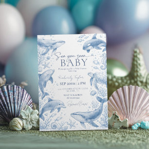 Pastel Blue Sea You Soon Under the Sea Baby Shower Invitation