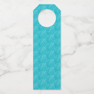 Pastel Blue Seashell Silhouette Diagonal Lines Art Bottle Tag