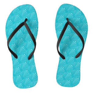 Pastel Blue Seashell Silhouette Diagonal Lines Art Flip Flops