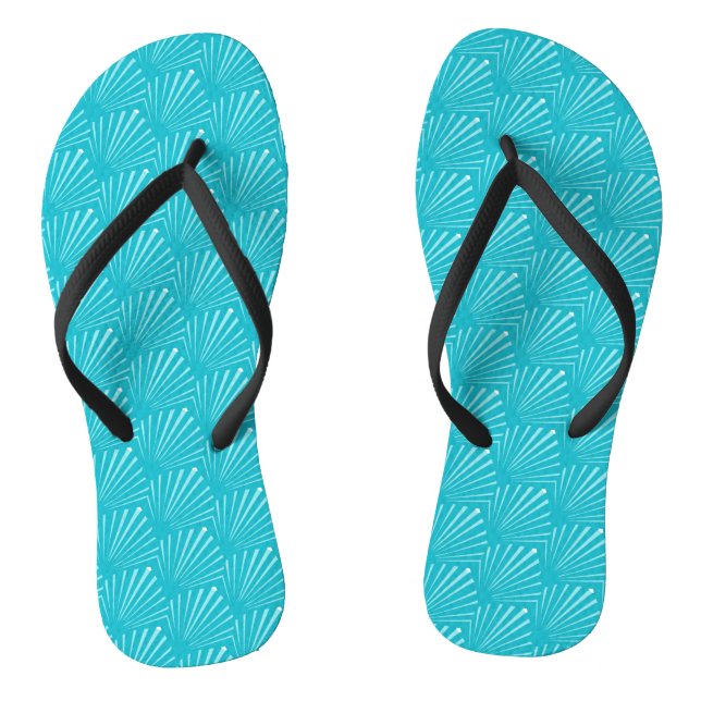 Pastel Blue Seashell Silhouette Diagonal Lines Art Flip Flops (Footbed)