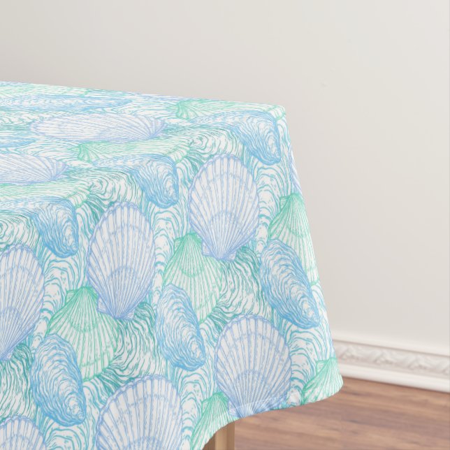 Pastel Blue Seashells Tablecloth (In Situ)