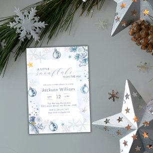 Pastel Blue Snowflake Floral Winter Baby Shower Invitation