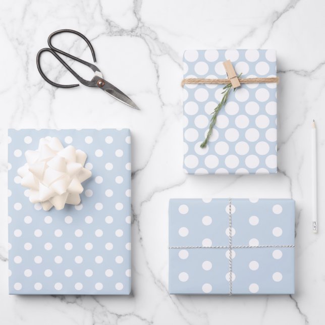 Pastel Blue Spotted Wrapping Paper Sheets (Front)