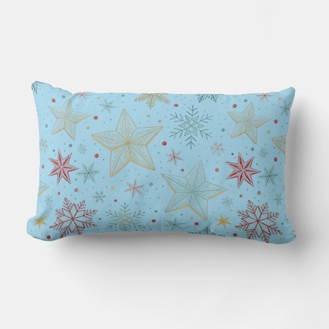 "Pastel Blue Star Pattern Lumbar Pillow (Front)