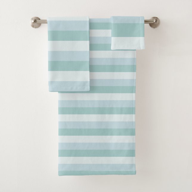 Pastel Blue Striped Modern Elegant Template Bath Towel Set (Insitu)