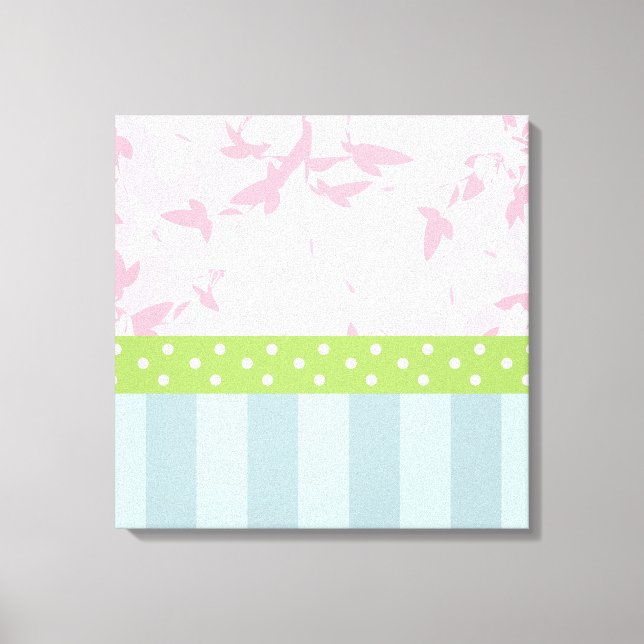 Pastel Blue Striped Pink Floral Green Polka Dots Canvas Print (Front)