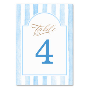 Pastel Blue Stripes Elegant Baby Shower Table Number