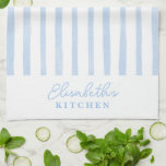 Pastel Blue Stripes Kitchen Towel<br><div class="desc">Whip up something wonderful in style with this charming personalized kitchen towel! Featuring delicate blue watercolor stripes,  this towel adds a touch of elegance to any kitchen. Customize it with any name to make it truly yours</div>