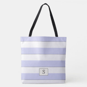 Pastel Blue Stripes on any Colour Custom Monogram Tote Bag