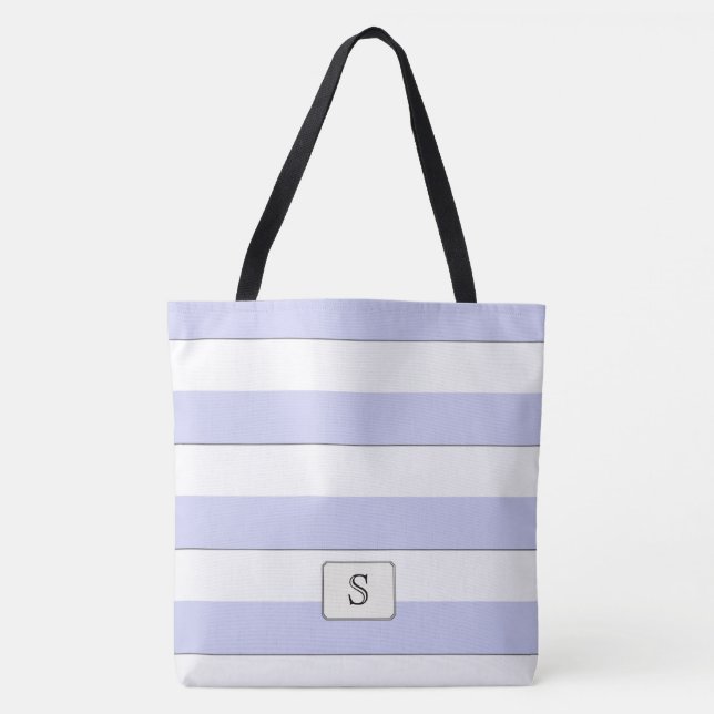 Pastel Blue Stripes on any Colour Custom Monogram Tote Bag (Front)