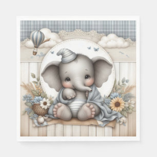 PASTEL BLUE TAN BABY BOY ELEPHANT NAPKIN