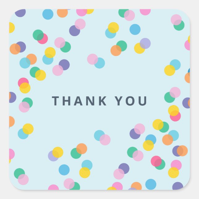 Pastel Blue Thank You Colourful Confetti Polka Dot Square Sticker (Front)