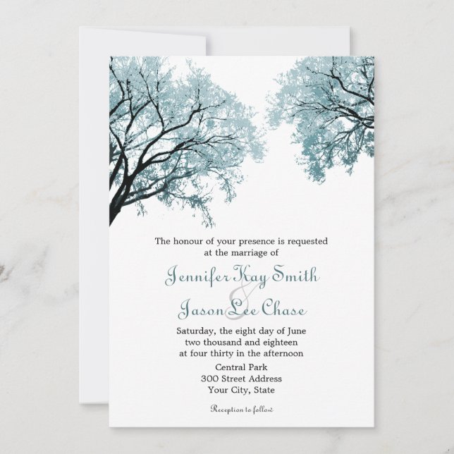 Pastel Blue Trees - Invitations de mariage (Devant)