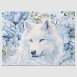 Pastel Blue Victorian Florals & White Wolf Head  Tissue Paper