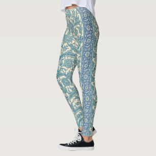 Pastel Blue Vintage Arabic Rug Botanical Pattern Leggings