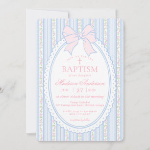 Pastel Blue Vintage Fancy Floral Baptism Invitation