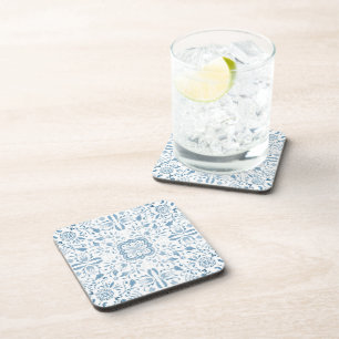 Pastel Blue Vintage Floral Watercolor Pattern  Coaster