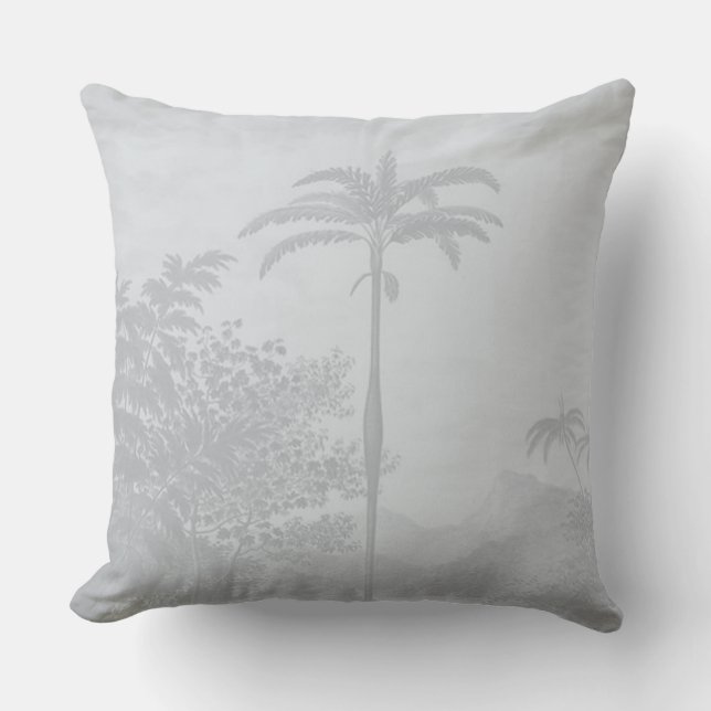 Pastel Blue Vintage Palm Trees Bohemian Throw Pillow (Front)