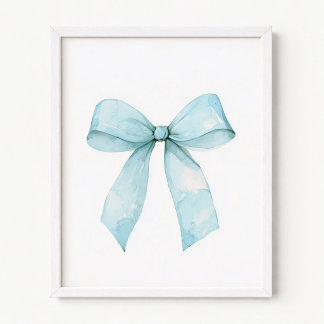 Pastel Blue Watercolor Coquette Bow Poster