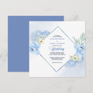 Pastel Blue Watercolor Floral Frame Wedding Invite