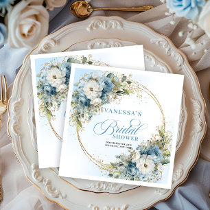Pastel blue watercolor florals gold bridal shower  napkin