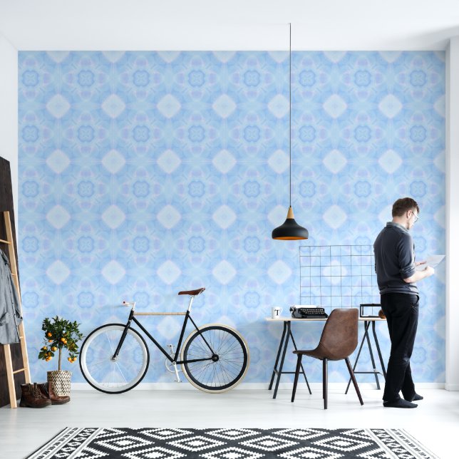 Pastel Blue Watercolor Geometric Wallpaper (Living Room)