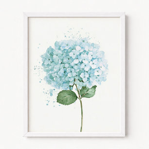 Pastel Blue Watercolor Hydrangea Flower Poster