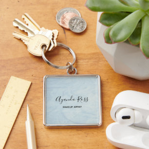 Pastel blue watercolor marble keychain