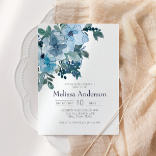 Pastel Blue Watercolor Roses Floral Bridal Shower