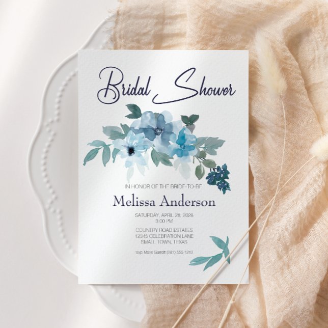 Pastel Blue Watercolor Roses Floral Bridal Shower  (Creator Uploaded)