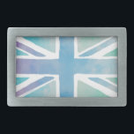 Pastel Blue Watercolor Union Jack Flag Belt Buckle<br><div class="desc">Union Jack flag in pastel blue and faded purple watercolor.</div>