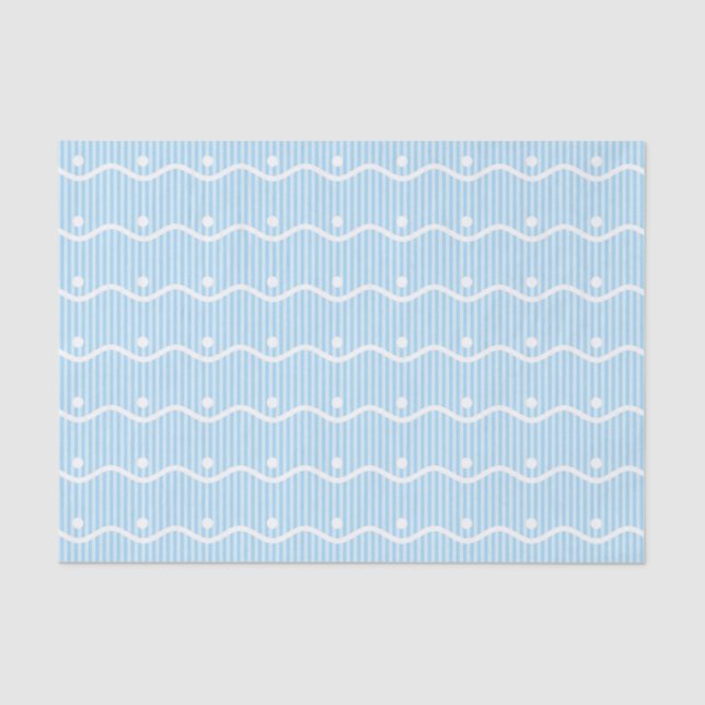 Pastel Blue Waves and Dot Pattern Tissue Paper (Front)
