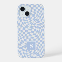 Pastel Blue Wavy Chequered Monogrammed