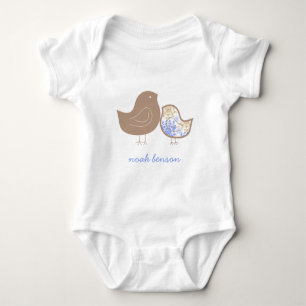 Pastel Blue Whimsical Damask Chicks Cute Baby Boy Bodysuit