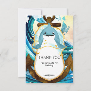 Pastel Blue Whimsical Shark Birthday Thank You Card