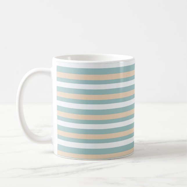 Pastel blue, white and blush stripes coffee mug (Left)
