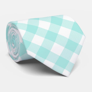 Pastel Blue White Buffalo Plaid Pattern Tie