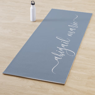 Pastel Blue & White Personalized Script Reversible Yoga Mat