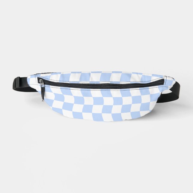 Pastel Blue White Retro Checkerboard Pattern Fanny Pack (Front)