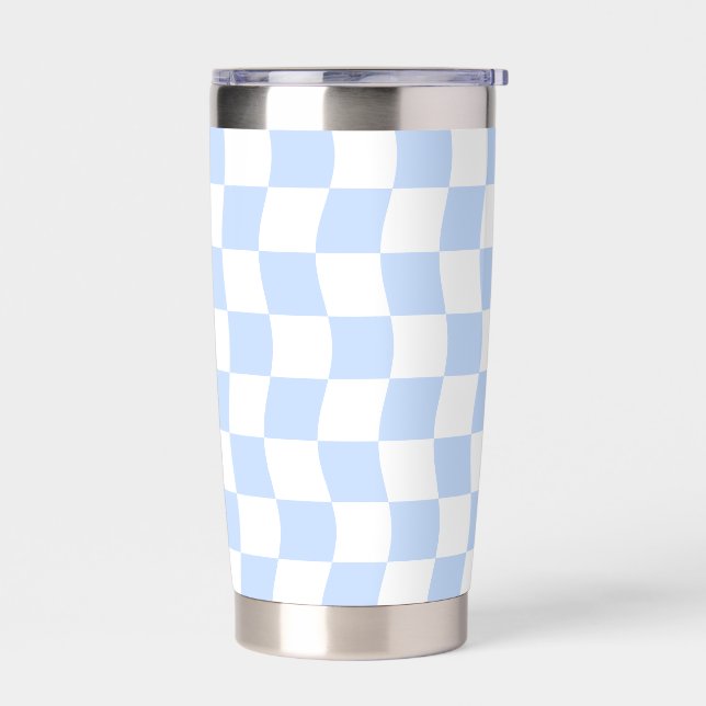 Pastel Blue White Retro Checkerboard Pattern Insulated Tumbler (Left)