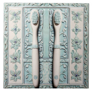 Pastel Blue White Toothbrush Fun Dentist Bathroom Tile