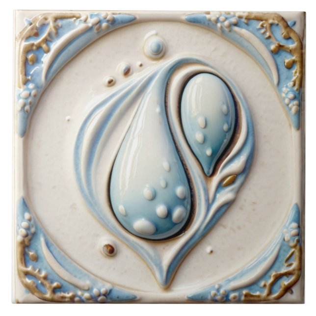 Pastel Blue & White Water Drops Bathroom Tile (Front)