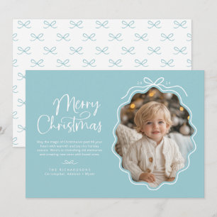 Pastel Blue White Wavy Retro Photo Holiday Card