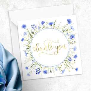 Pastel Blue Wildflower Gold Script Thank You Card