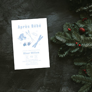 Pastel Blue Winter Après Bébé Ski Baby Shower   Invitation